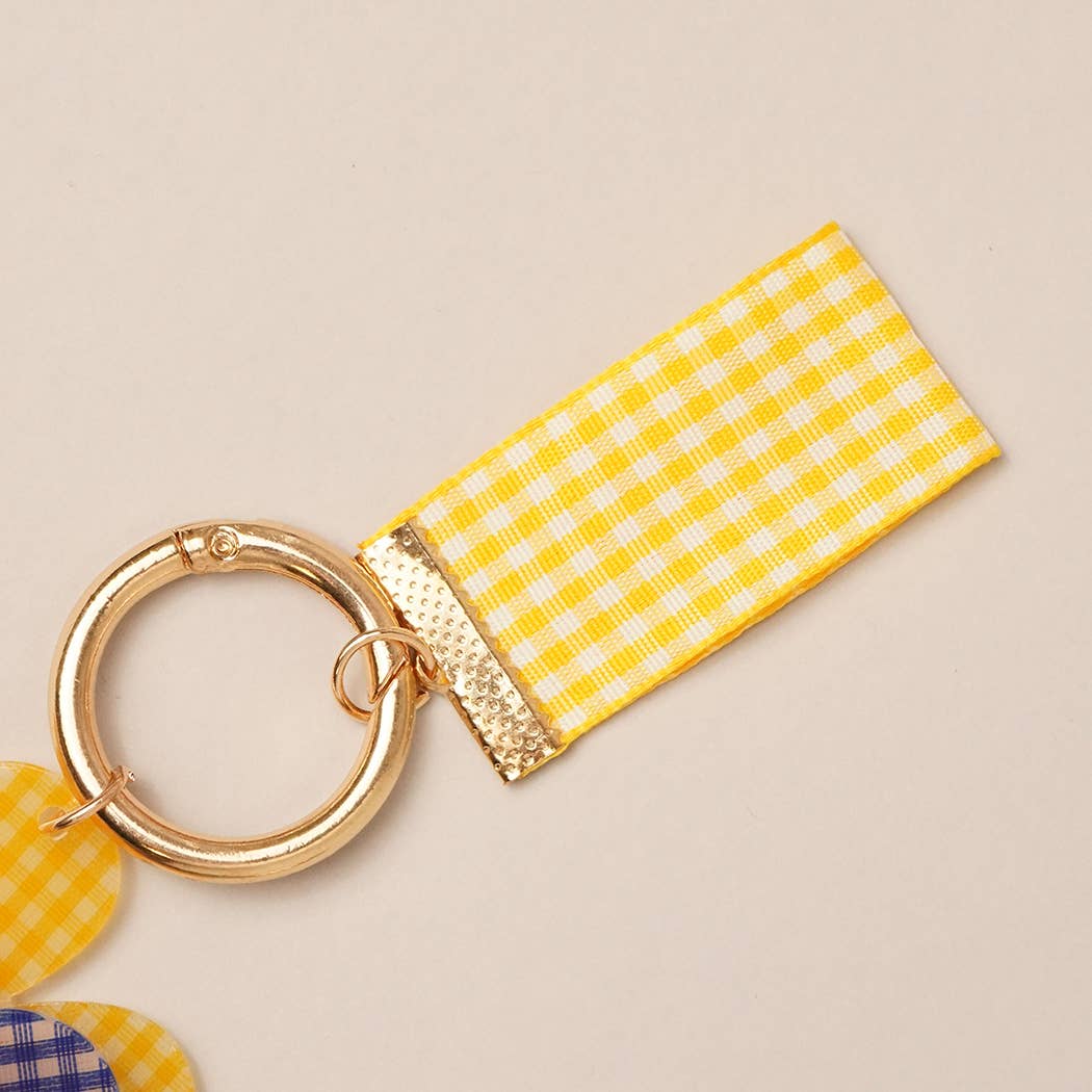 Happy Face Gingham Flower Bow Keychain Bag Charm