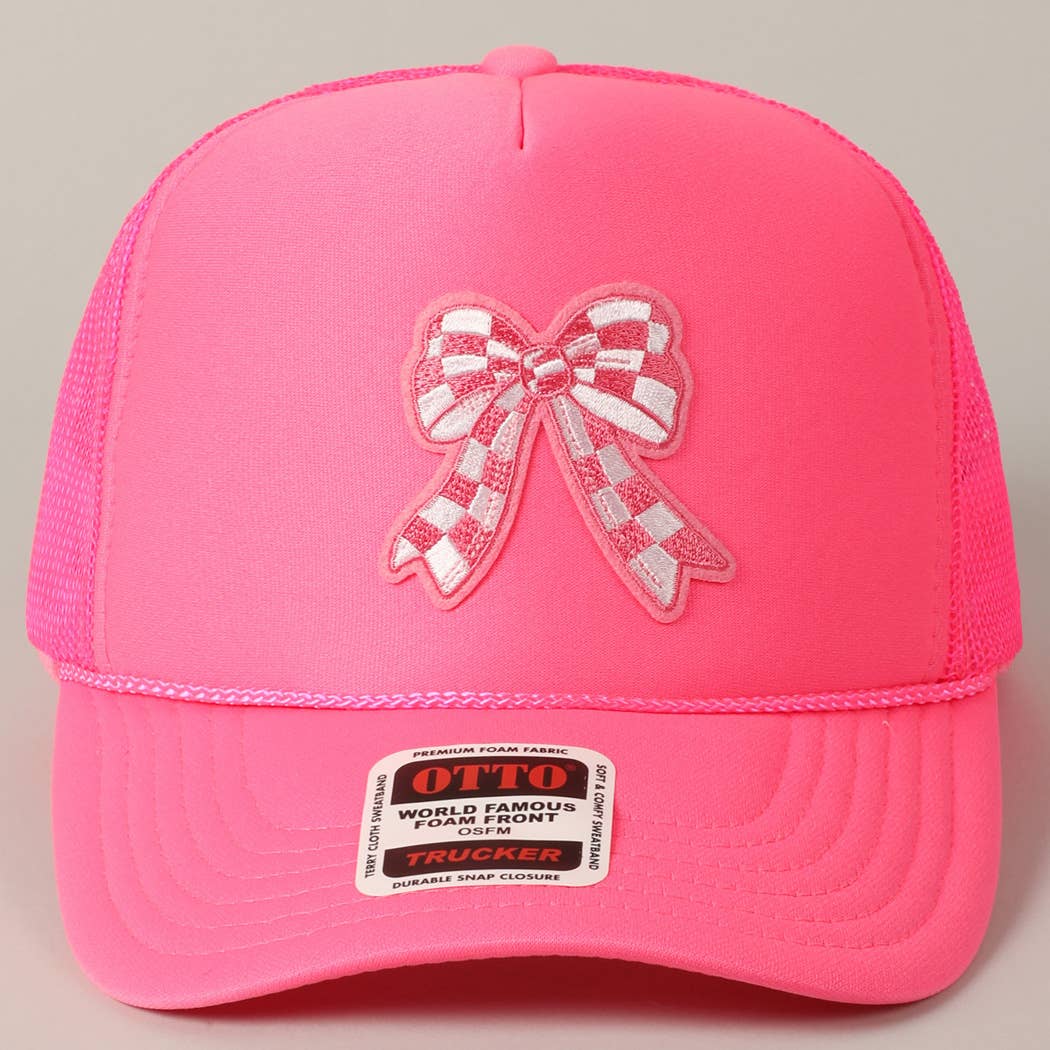 Checkered Ribbon Embroidery Patch Mesh Back Cap