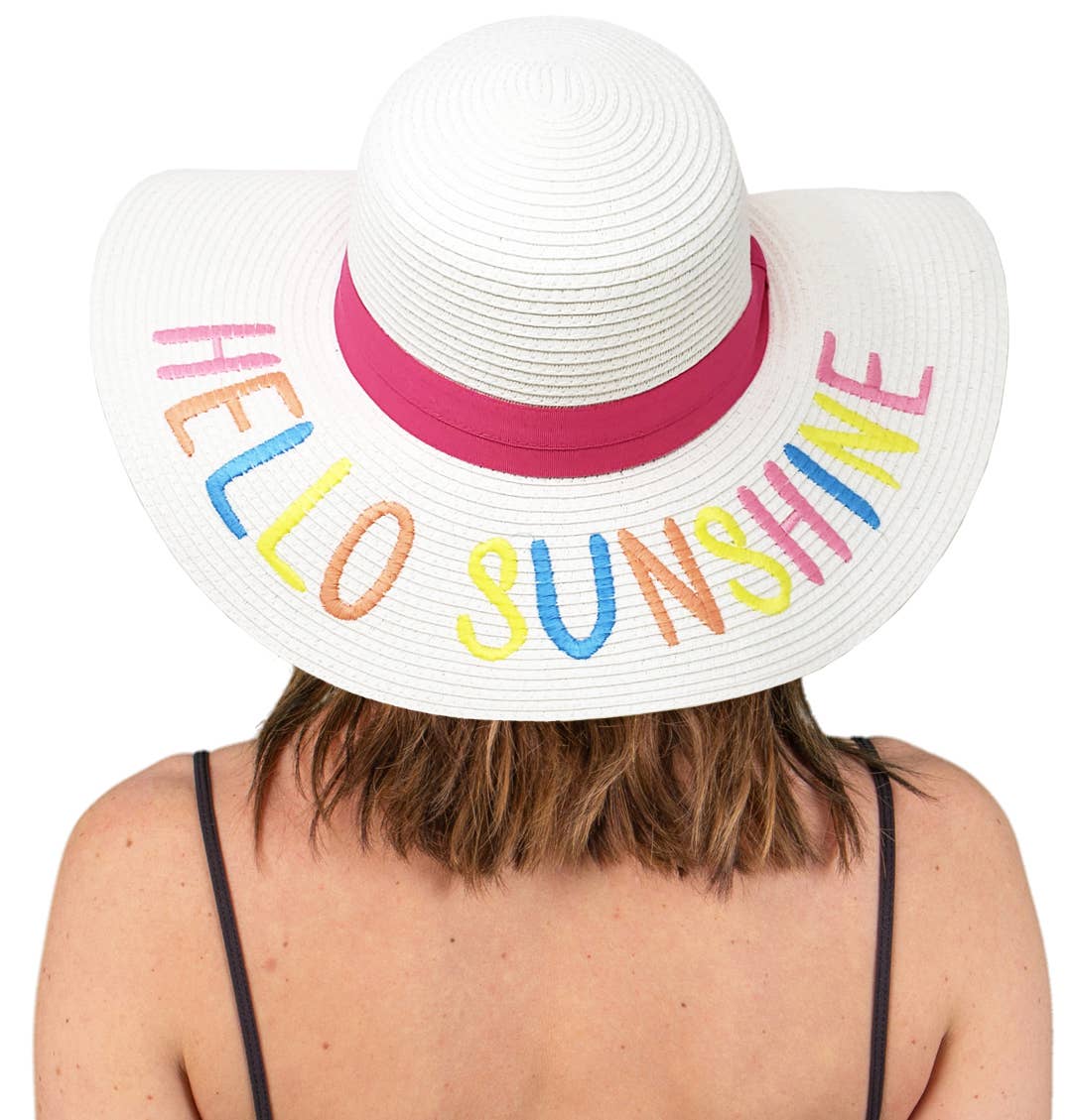 Embroidered Sun Hat - Hello Sunshine (White/Rainbow)