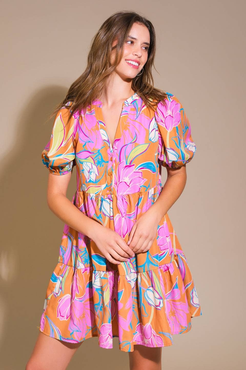 A printed woven mini dress - ID21475