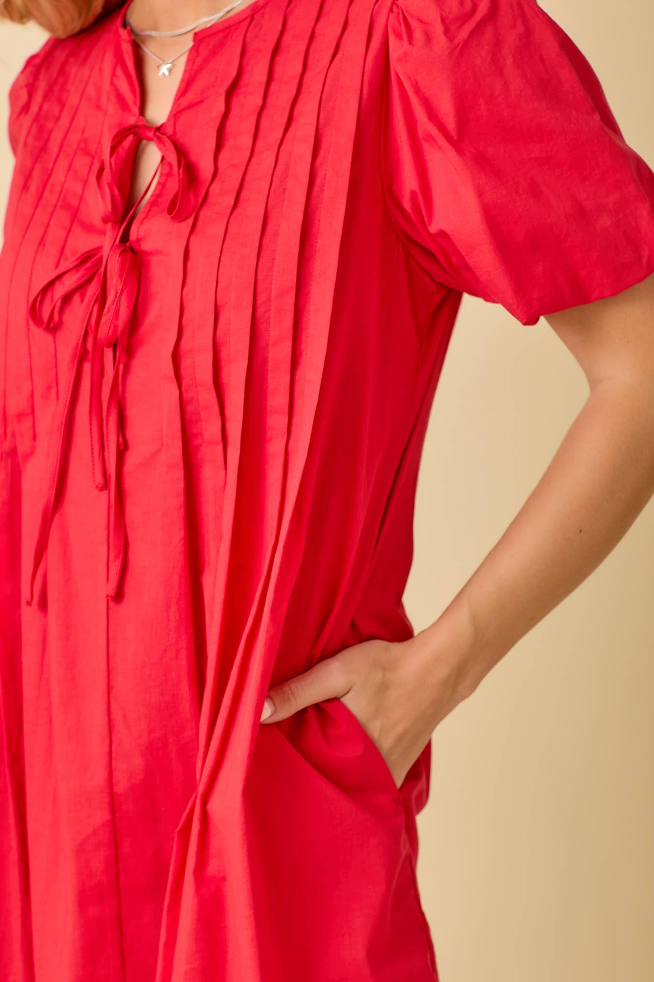 Pin Tuck Detail Bubble Sleeve Summer Mini Dress