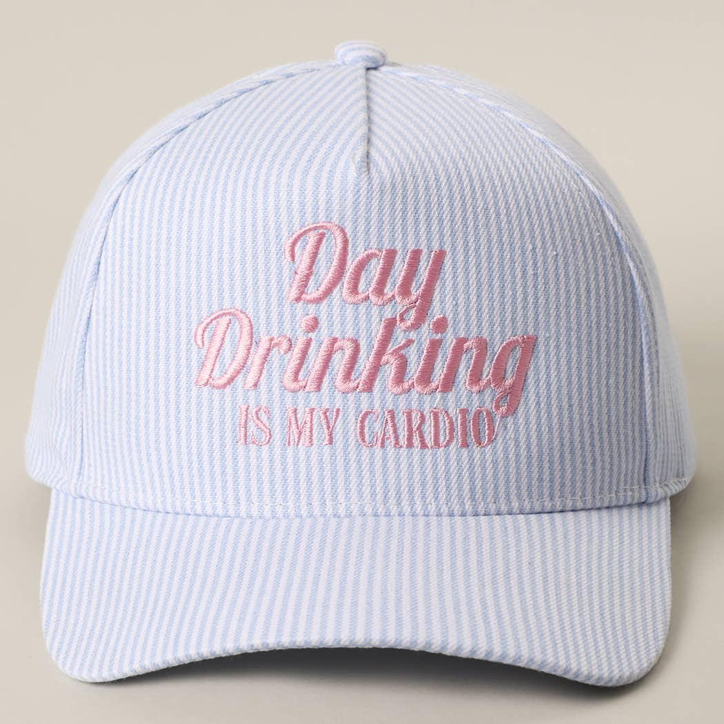 Day Drinking Is My Cardio Embroidered Seersucker Trucker Hat