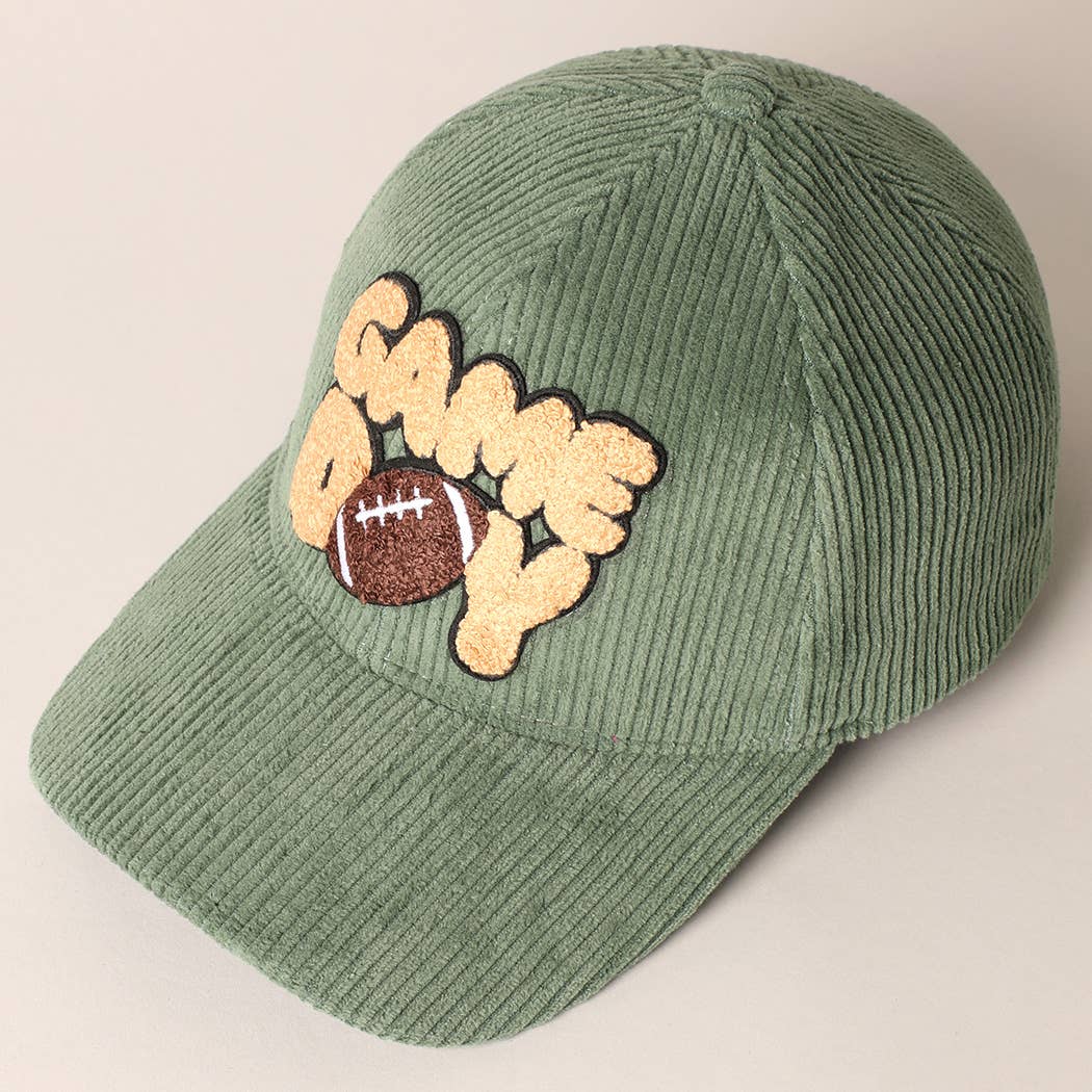 Football Game Day Chenille Patch Corduroy Cap