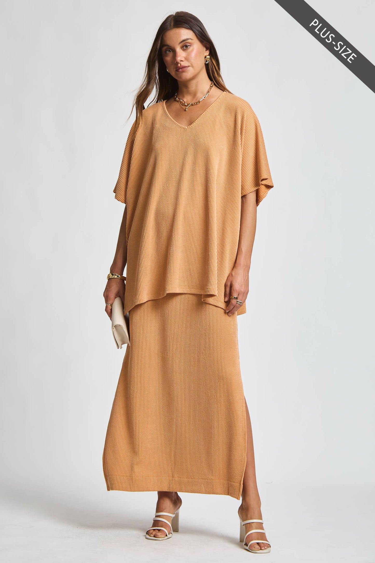 PLUS SIZE Flowy Poncho Style Top + Maxi Dress 2 Piece Set