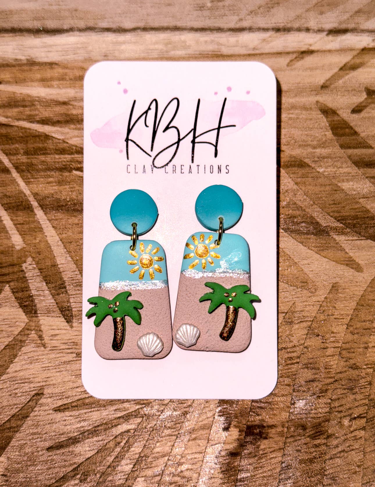 Beach Theme Rectangle Dangle Handmade Clay Earrings