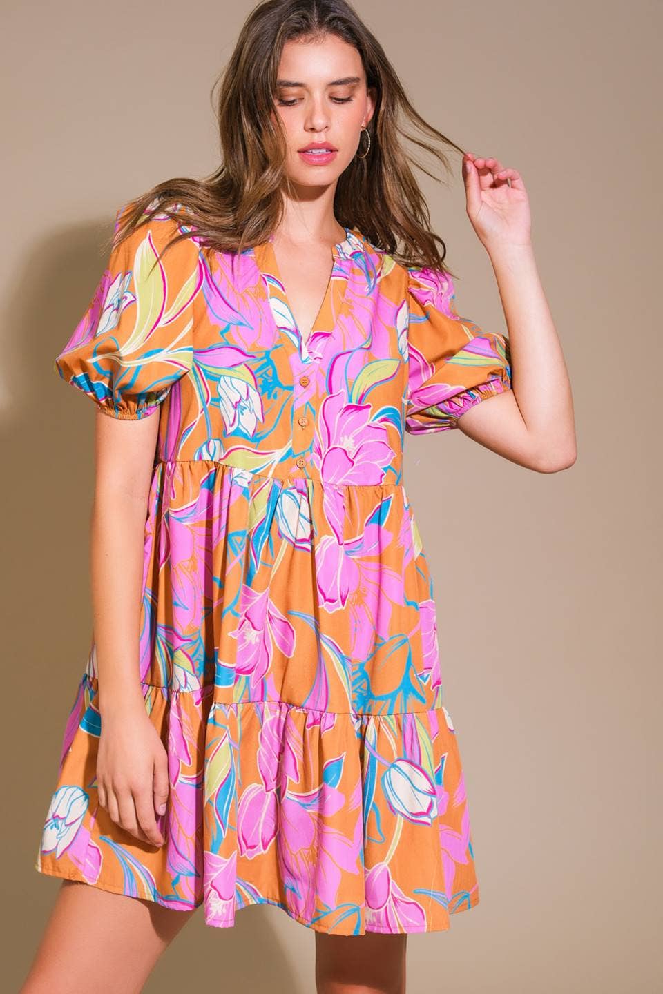 A printed woven mini dress - ID21475
