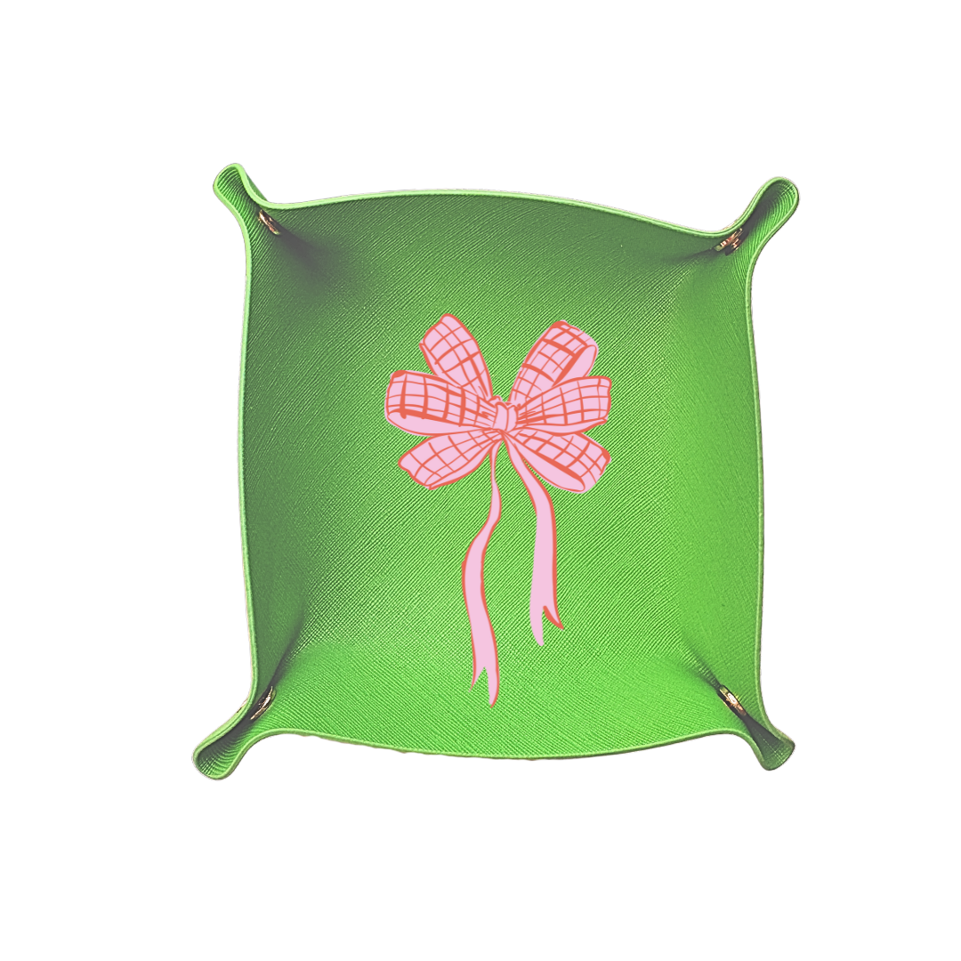 Green & Pink bow coquette gift tray