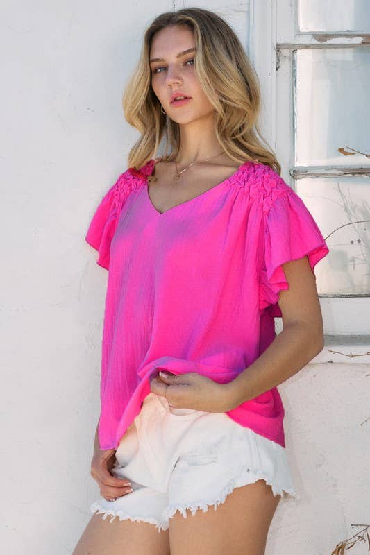 Shoulder Smocked Detail Blouse