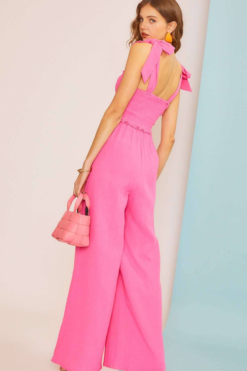 Shoulder Tie Strap Front Tie Knot Jumpsuit