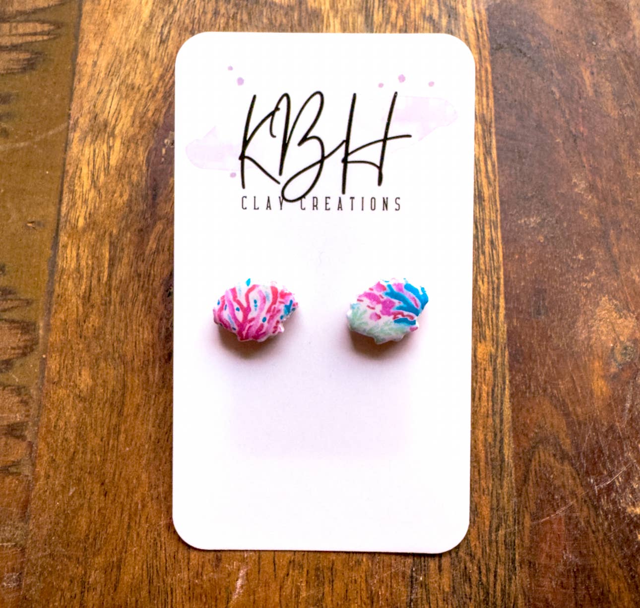 Preppy Coral Shell Stud Clay Earrings