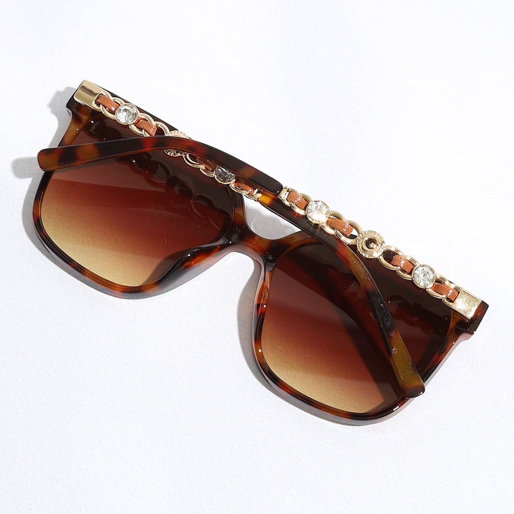Thin Large Frame Linked Rhinestone Leg Sunglasses