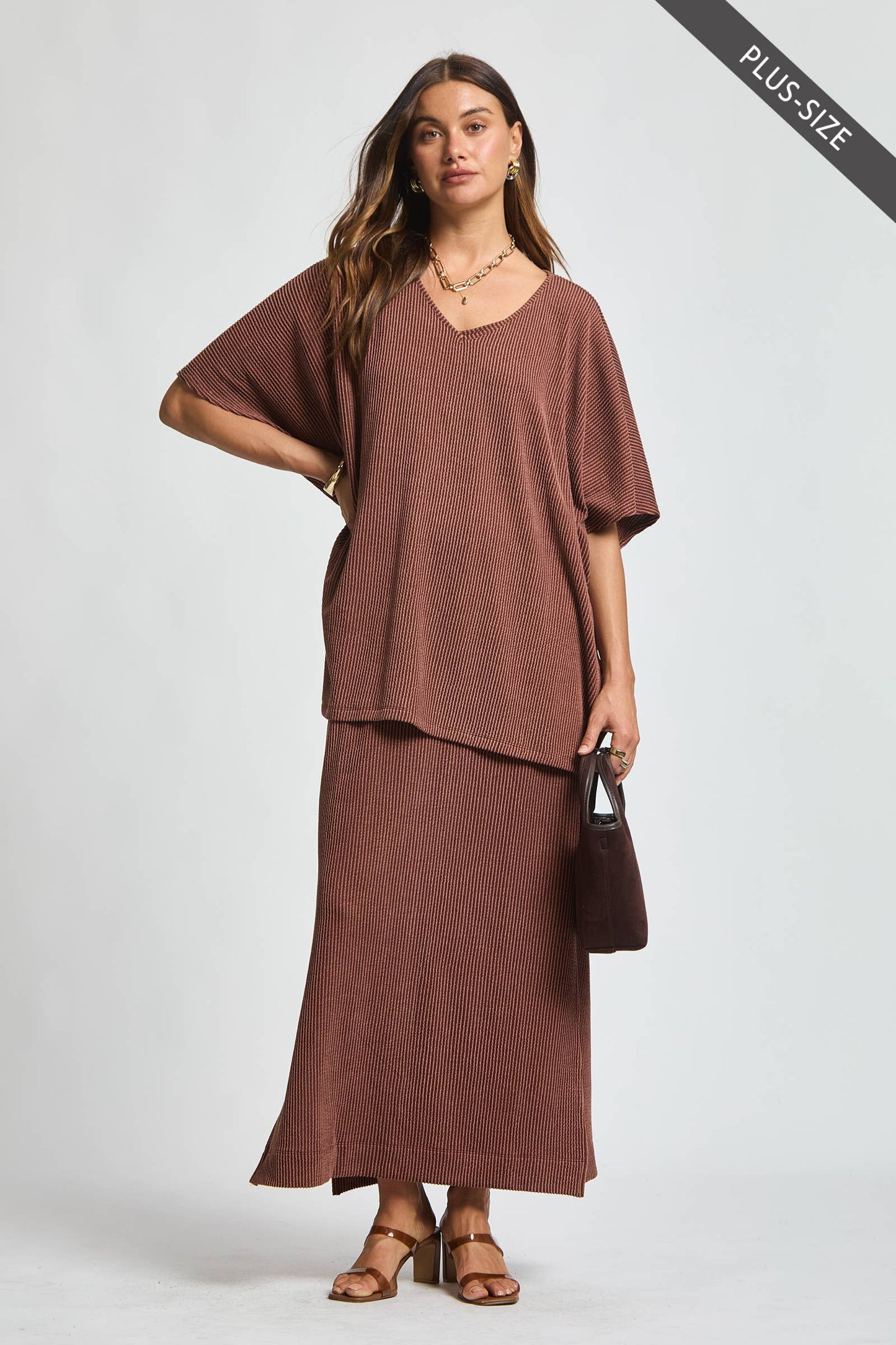 PLUS SIZE Flowy Poncho Style Top + Maxi Dress 2 Piece Set