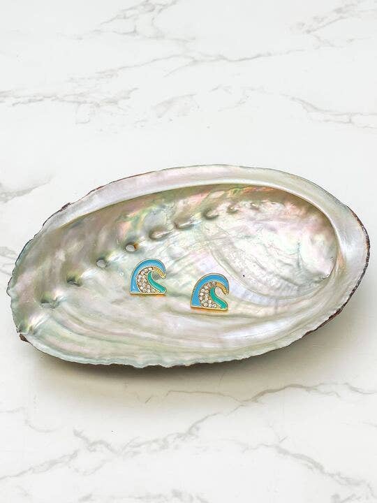 Rhinestone Beach Waves Enamel Stud Earrings