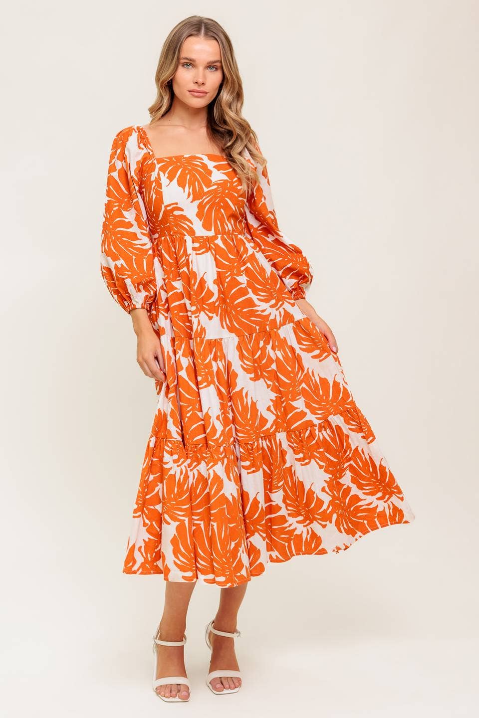A printed woven midi dress