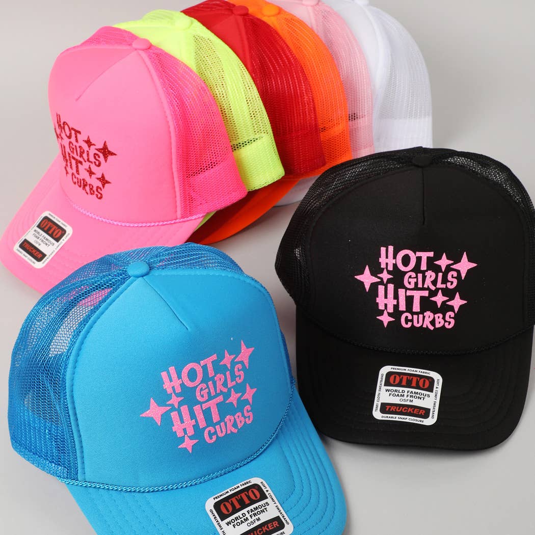 Hot Girls Hit Curbs Glitter Logo Foam Trucker Hat