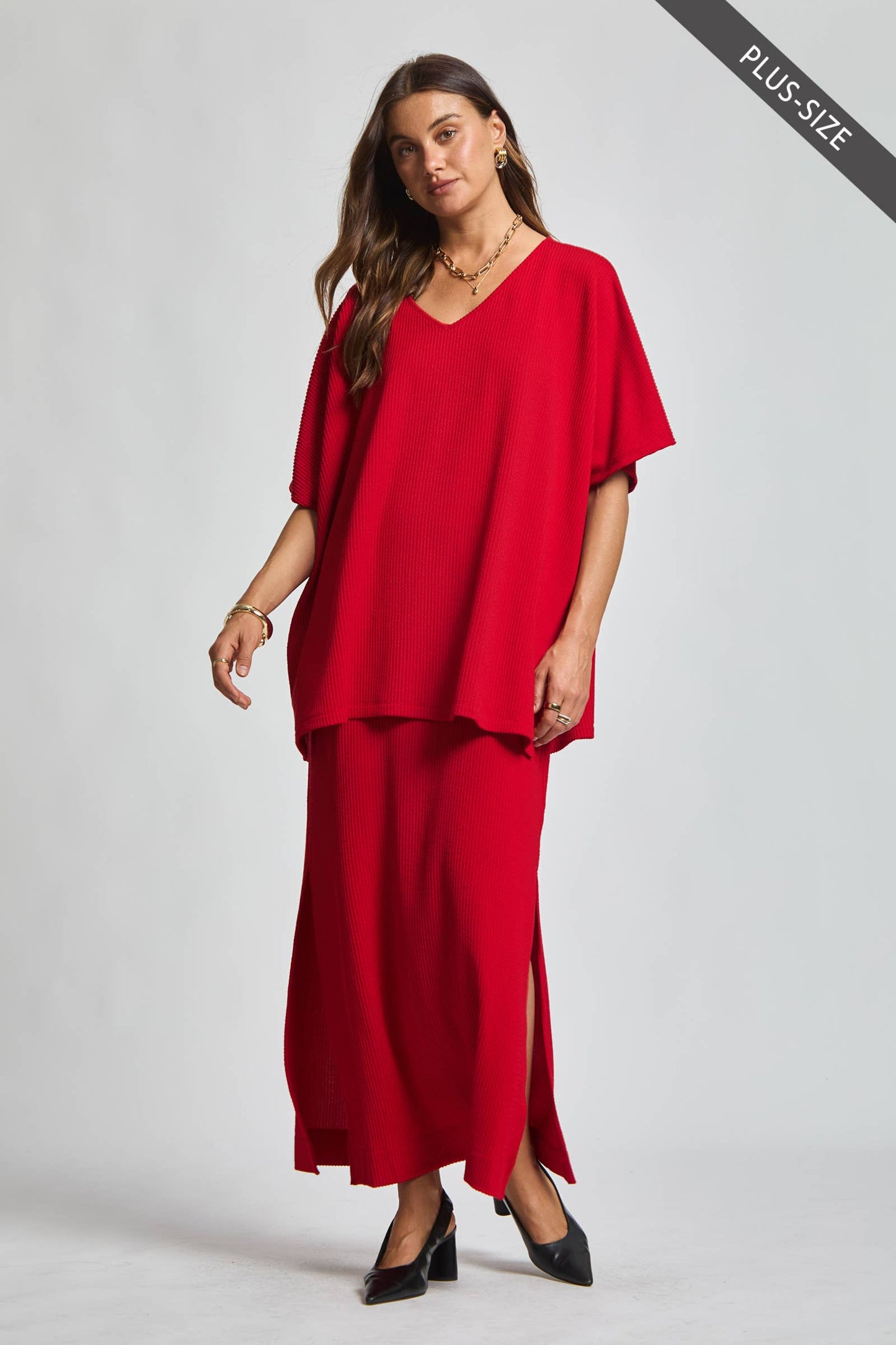 PLUS SIZE Flowy Poncho Style Top + Maxi Dress 2 Piece Set