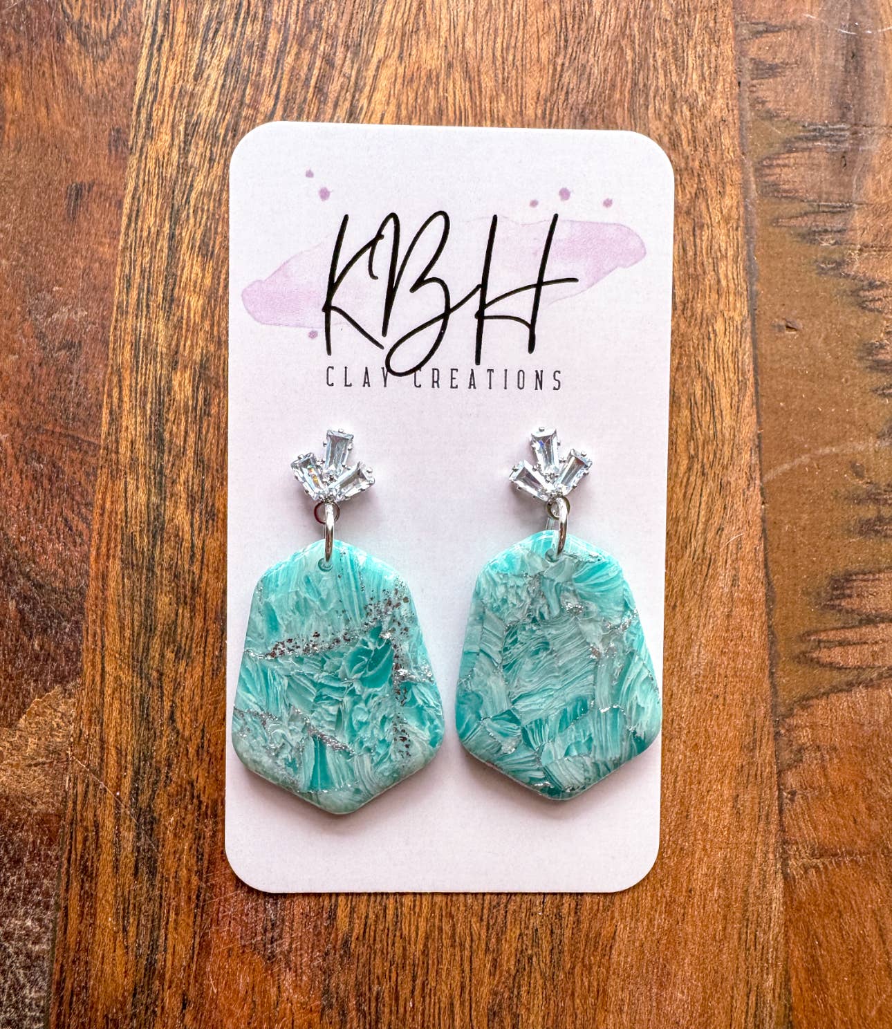 Blue Marble Diamond Polygon Dangle Handmade Clay Earrings