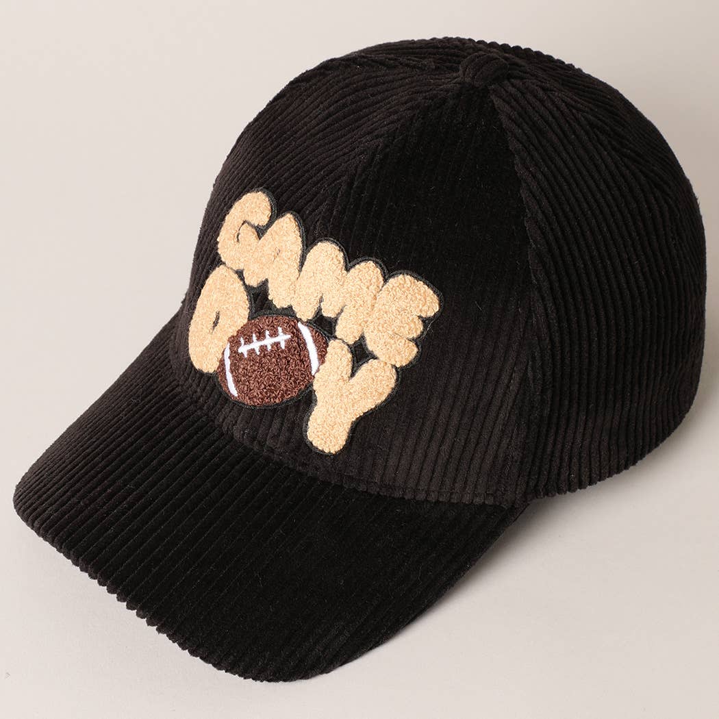 Football Game Day Chenille Patch Corduroy Cap
