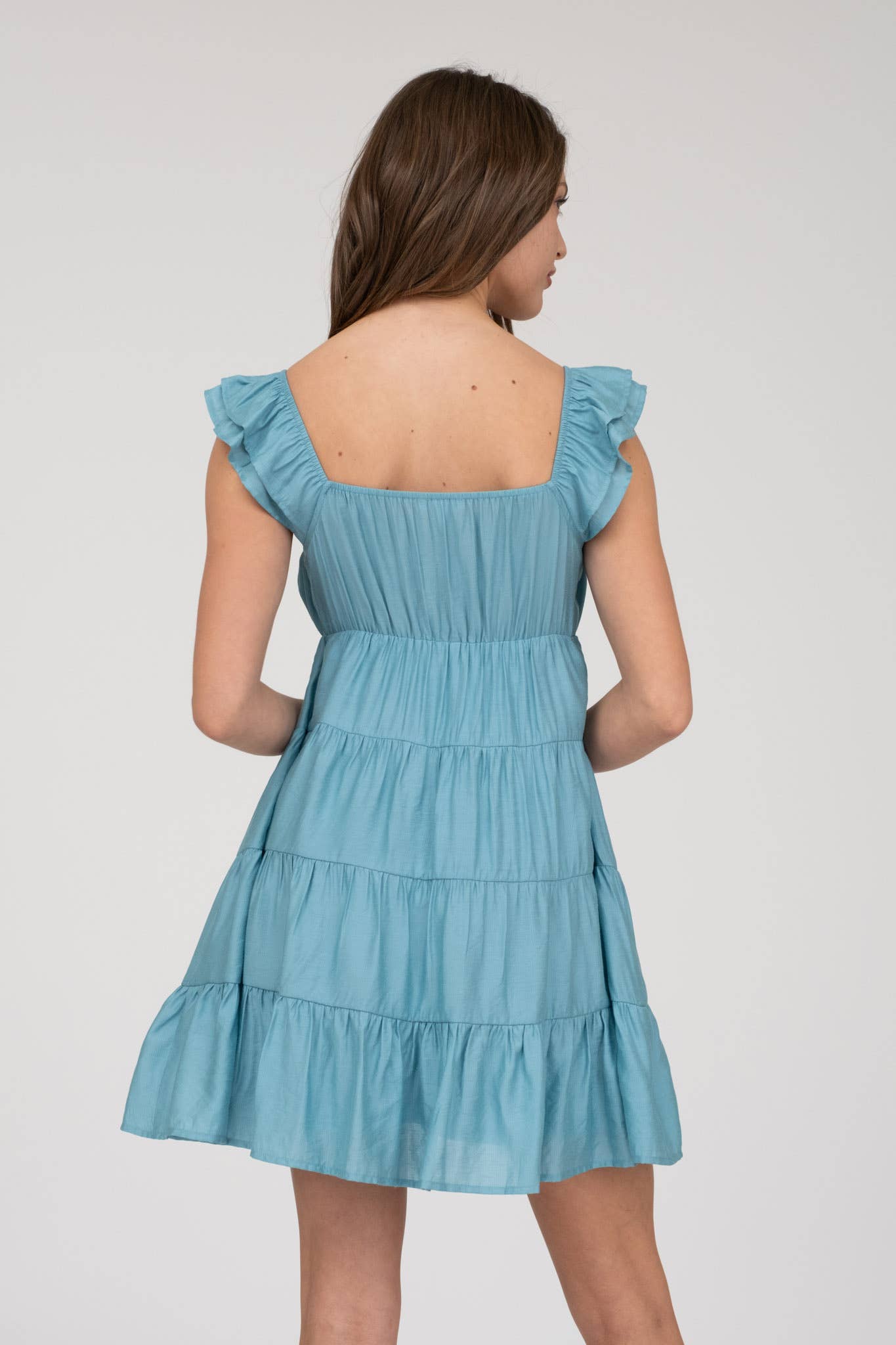 V NECK TIERED BABYDOLL MINI DRESS