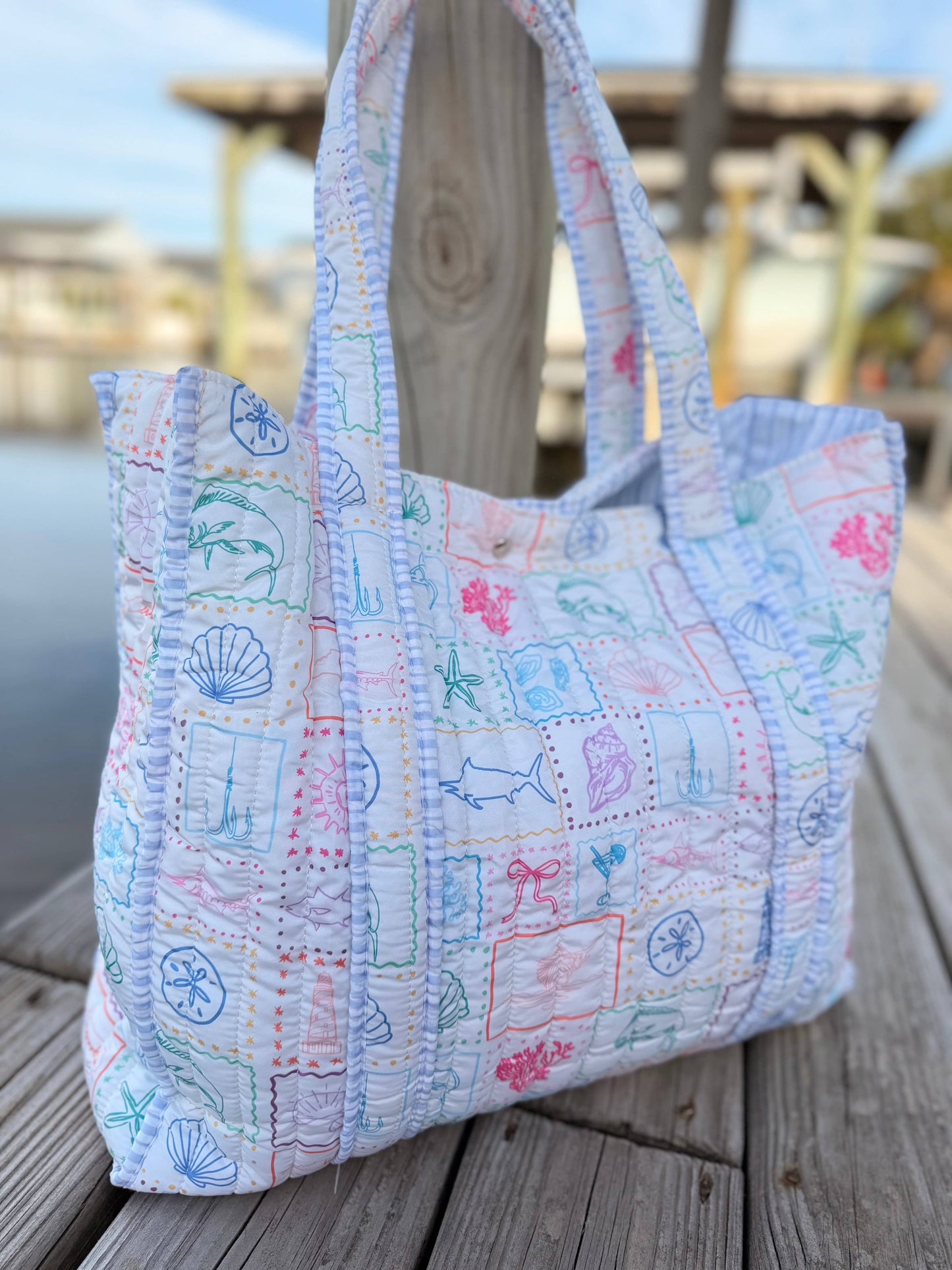 Coastal Chic Quilted Tote Bags