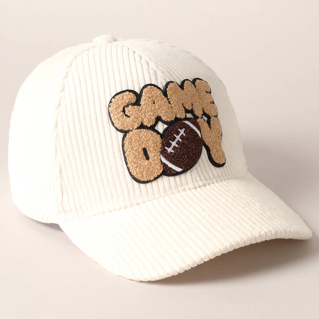 Football Game Day Chenille Patch Corduroy Cap