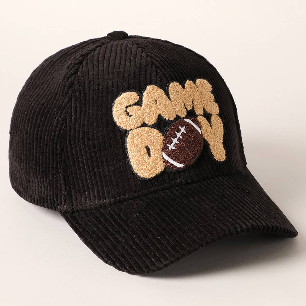 Football Game Day Chenille Patch Corduroy Cap