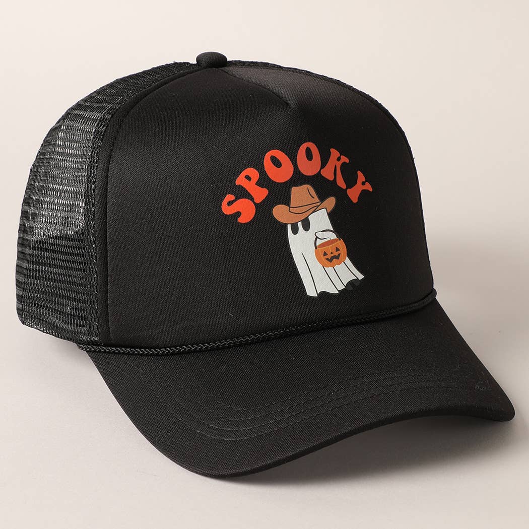 Spooky Ghost Printed Halloween Trucker Hat