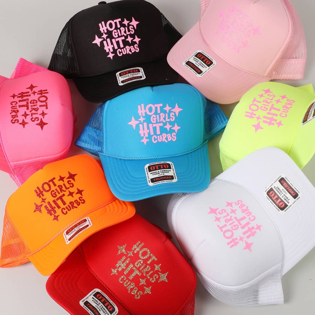 Hot Girls Hit Curbs Glitter Logo Foam Trucker Hat
