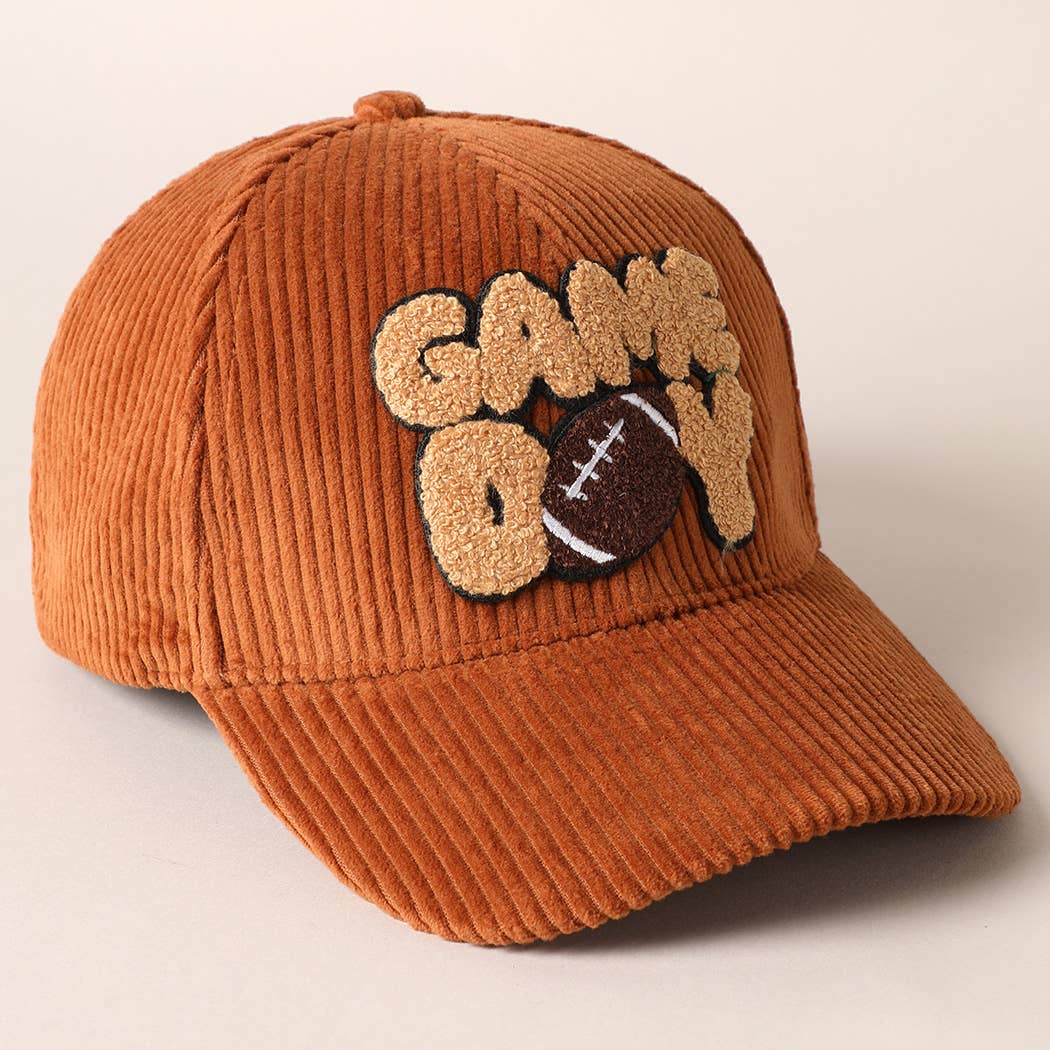 Football Game Day Chenille Patch Corduroy Cap