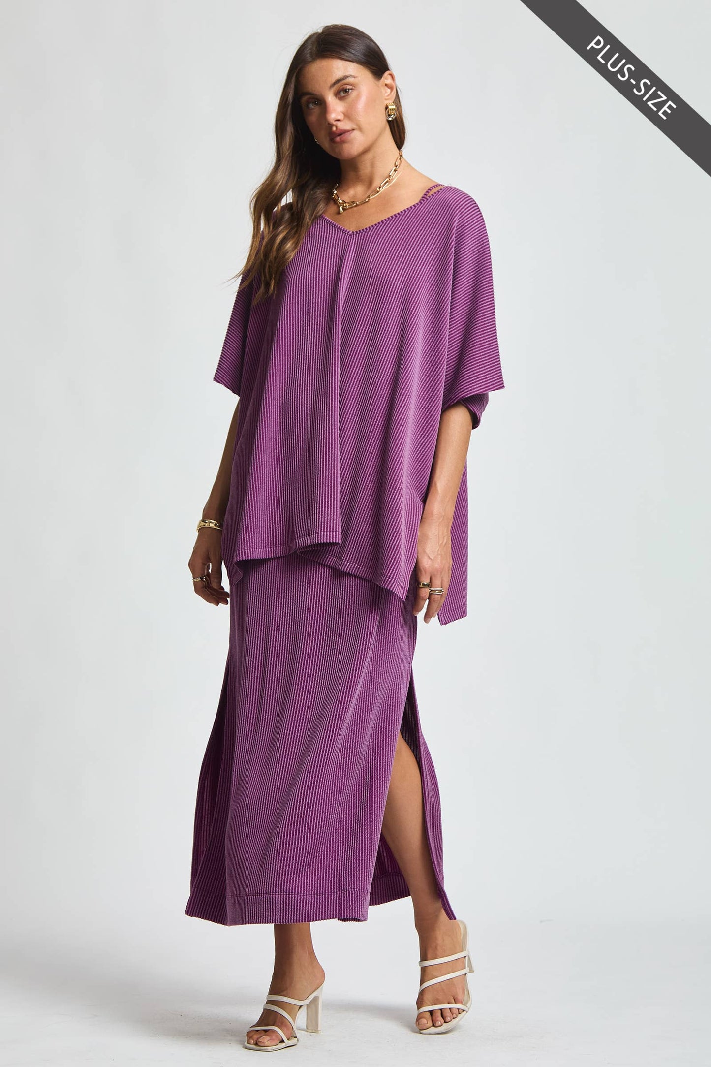 PLUS SIZE Flowy Poncho Style Top + Maxi Dress 2 Piece Set
