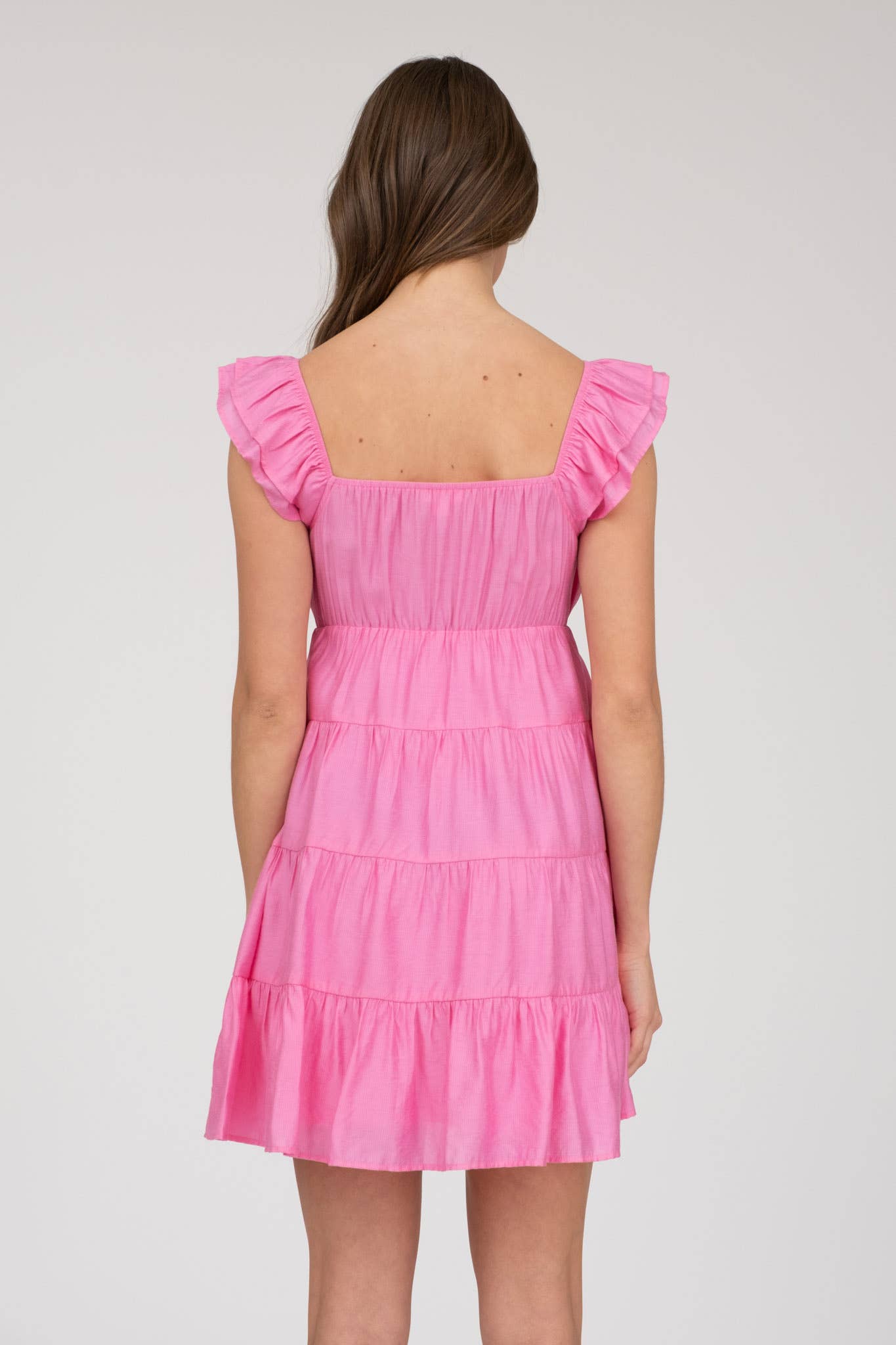 V NECK TIERED BABYDOLL MINI DRESS