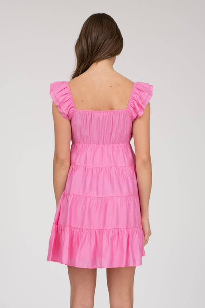 V NECK TIERED BABYDOLL MINI DRESS