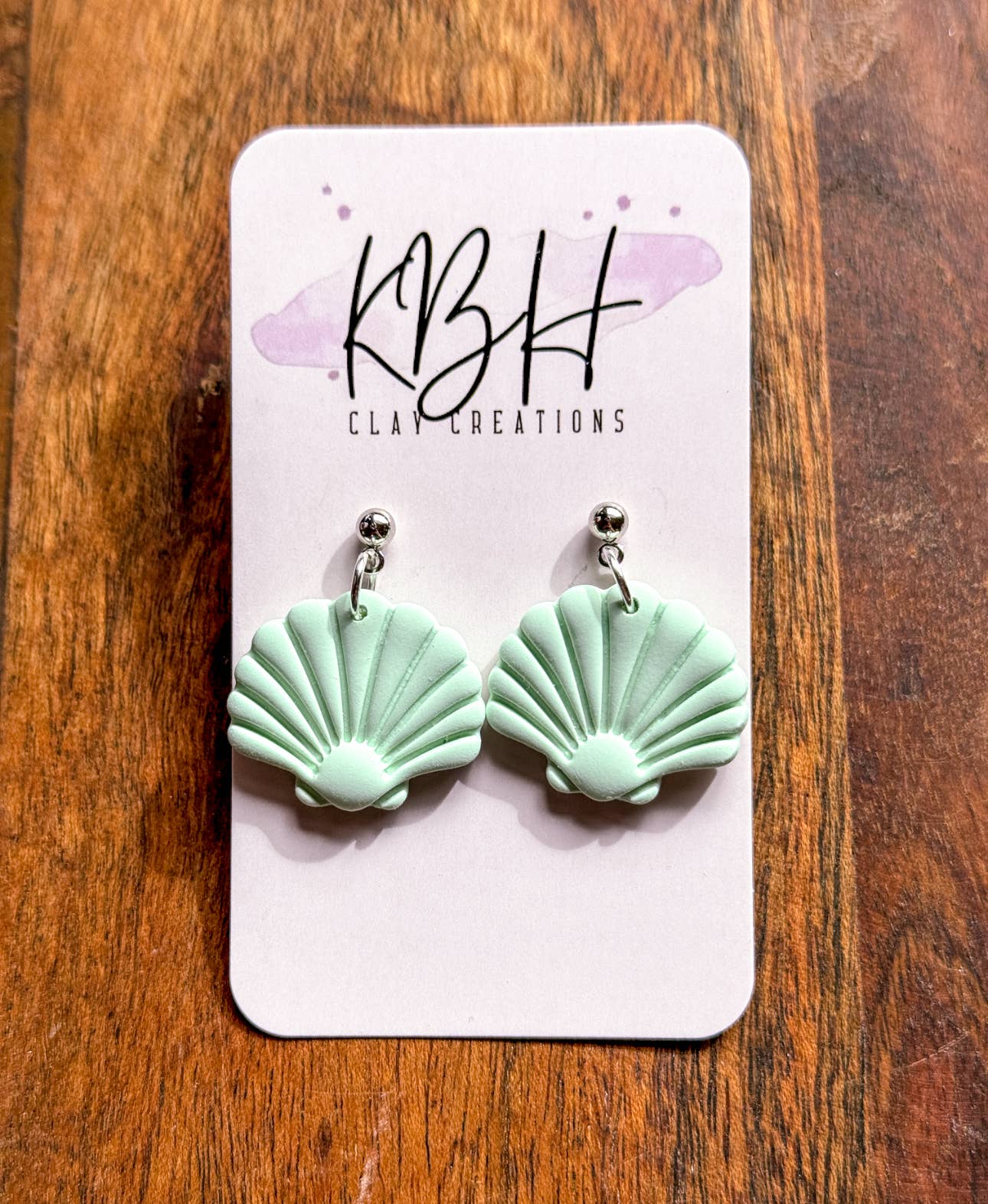 Pastel Green Sea Shell Dangle Handmade Clay Earrings
