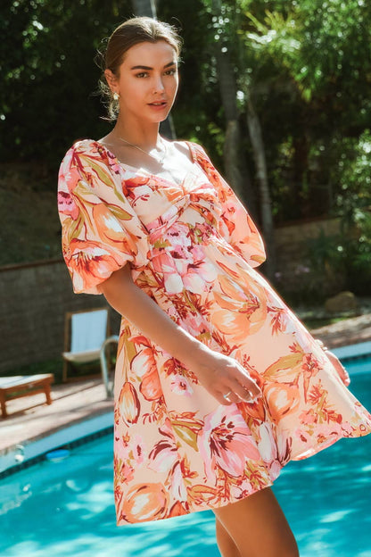 Plus Floral Printed Sweetheart Neck Mini Dress
