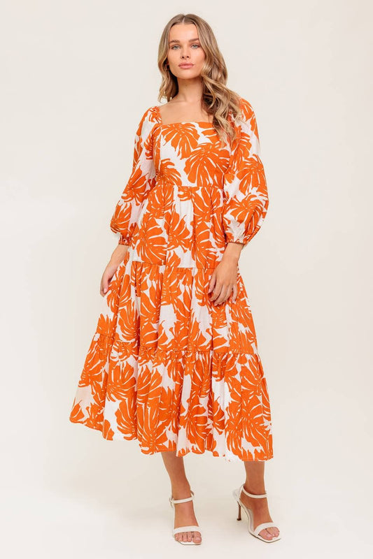 A printed woven midi dress