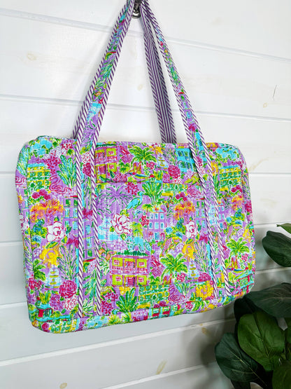 Handmade Quilted Duffle Bag - Southern Town Print Weekender