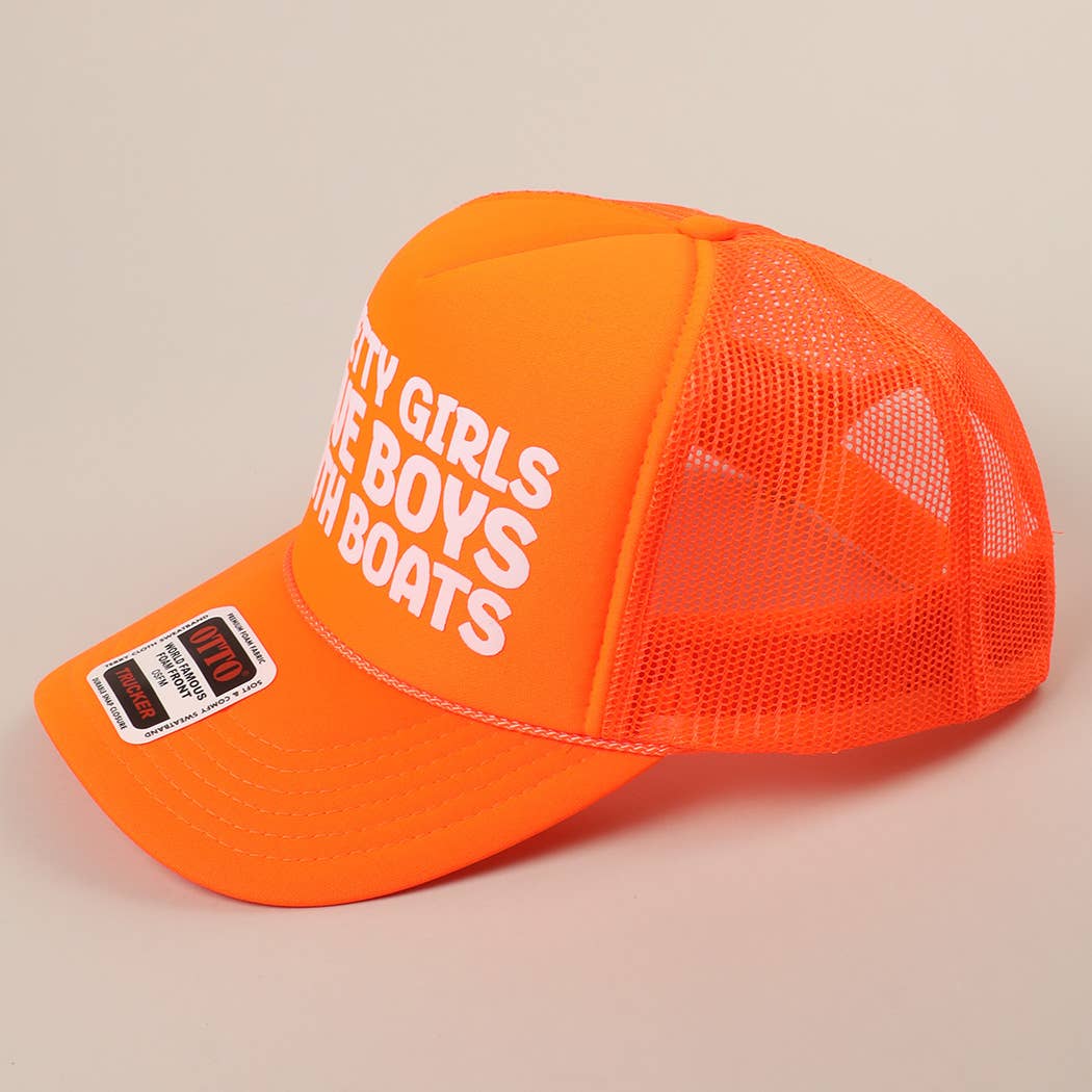 Pretty Girls Love Boys With Boats Text Print Mesh Back Cap