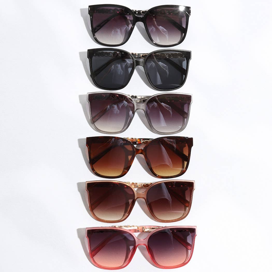 Thin Large Frame Linked Rhinestone Leg Sunglasses