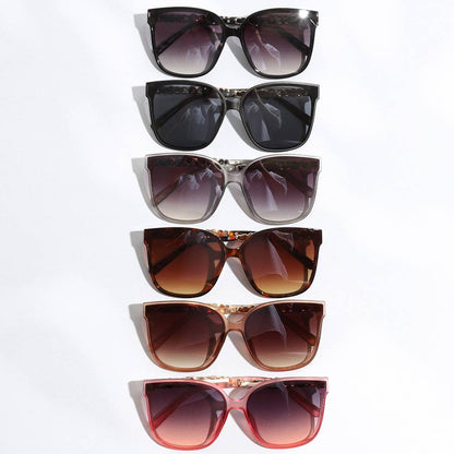 Thin Large Frame Linked Rhinestone Leg Sunglasses