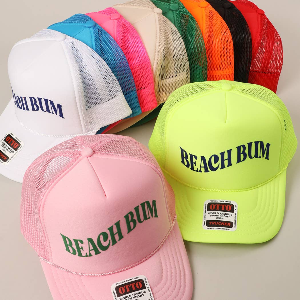 BEACH BUM Text Printed Mesh Back Trucker Hat