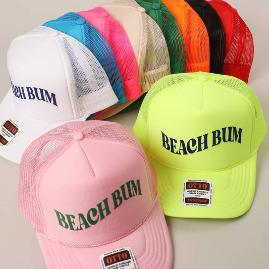 BEACH BUM Text Printed Mesh Back Trucker Hat