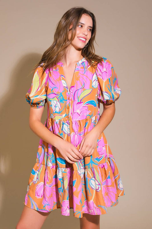 A printed woven mini dress - ID21475