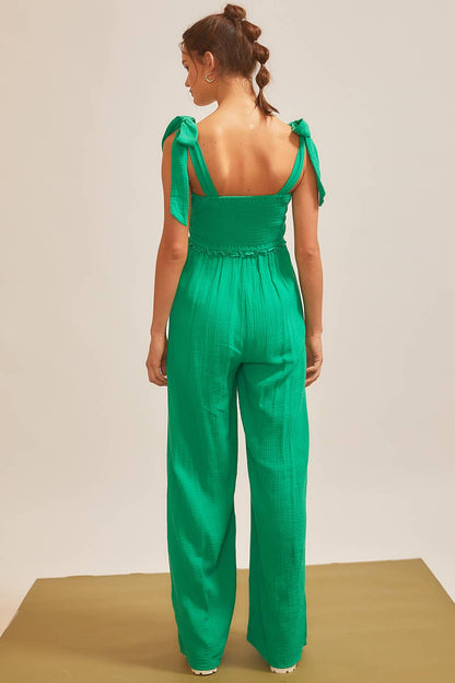 Shoulder Tie Strap Front Tie Knot Jumpsuit