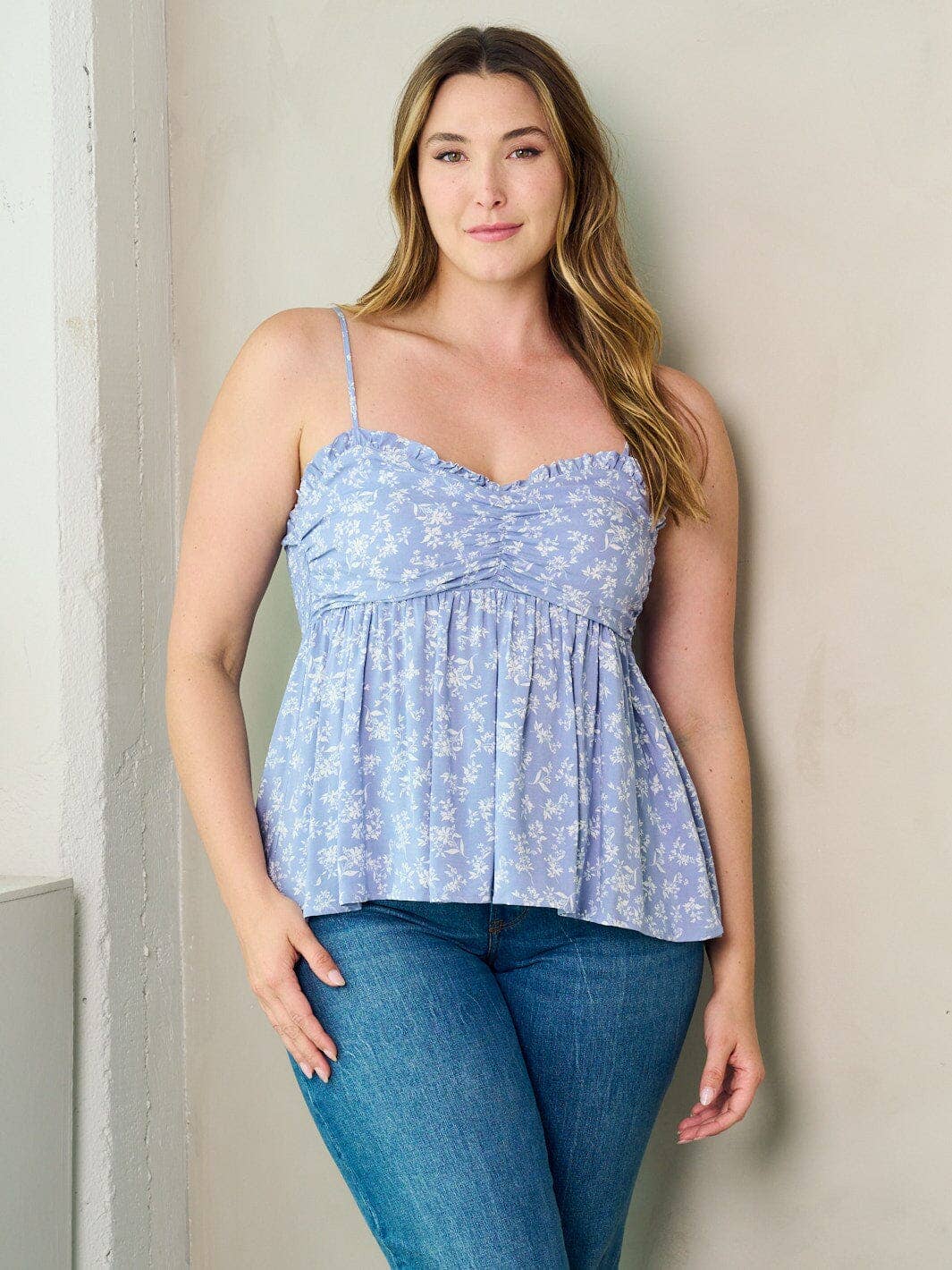 ZB11755F1 - PLUS SIZE SMOCK PLEPLUM FLORAL TANK TOP*