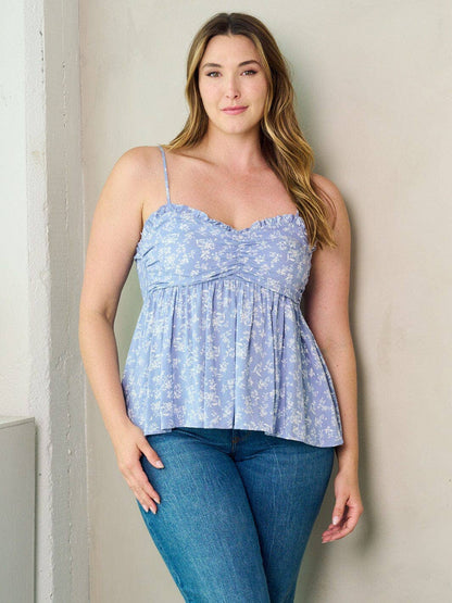 ZB11755F1 - PLUS SIZE SMOCK PLEPLUM FLORAL TANK TOP*
