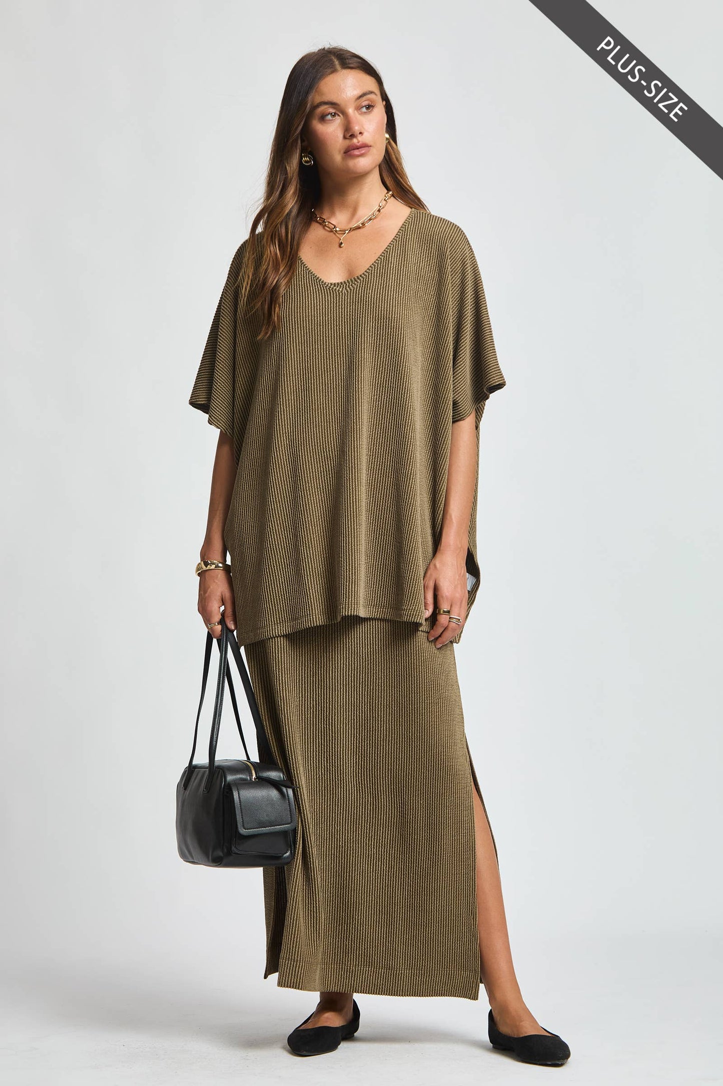 PLUS SIZE Flowy Poncho Style Top + Maxi Dress 2 Piece Set