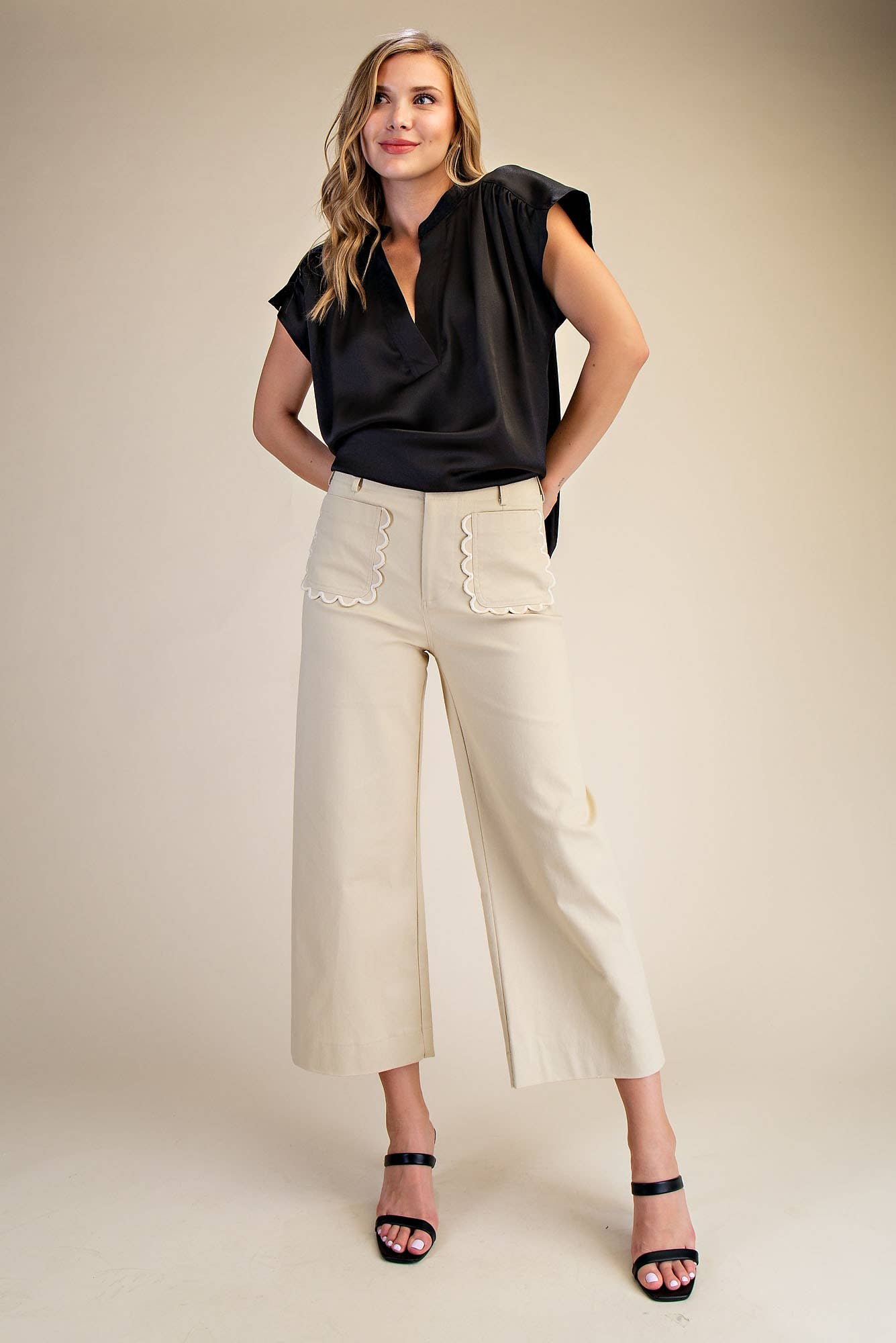 Colette Wide-Leg Scallop Pocket Pants