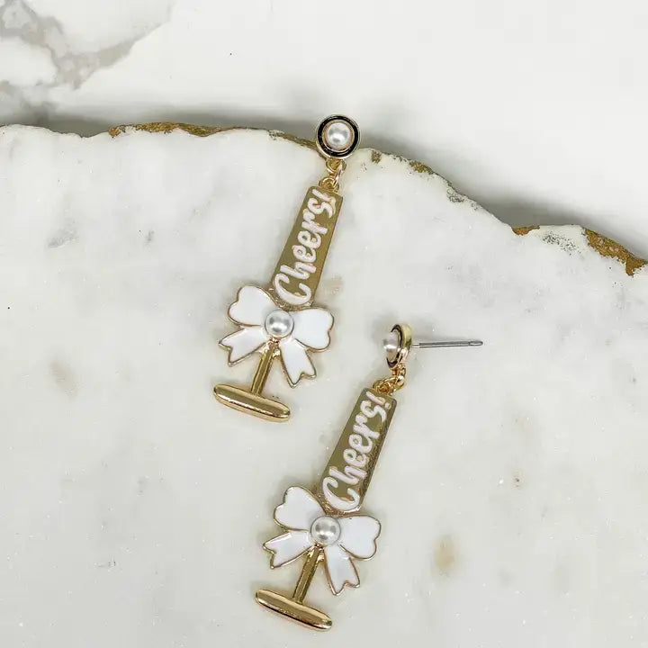 'Cheers!' Pearl Detail Champagne Flute Dangles