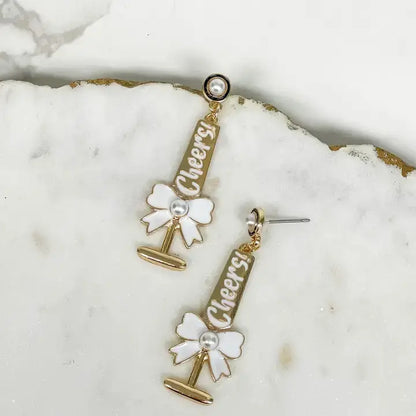 'Cheers!' Pearl Detail Champagne Flute Dangles