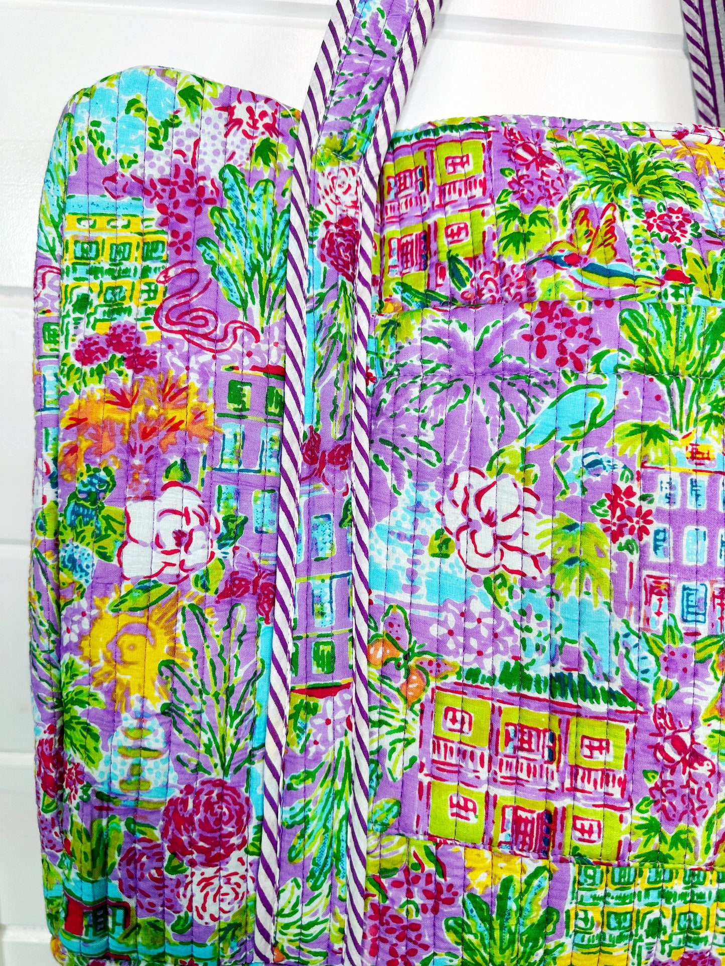 Handmade Quilted Duffle Bag - Southern Town Print Weekender